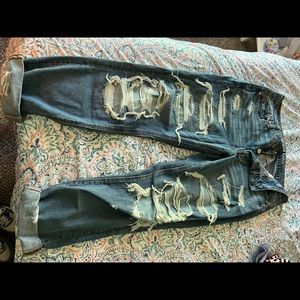 American Eagle jeans with rips. They are not see through though.